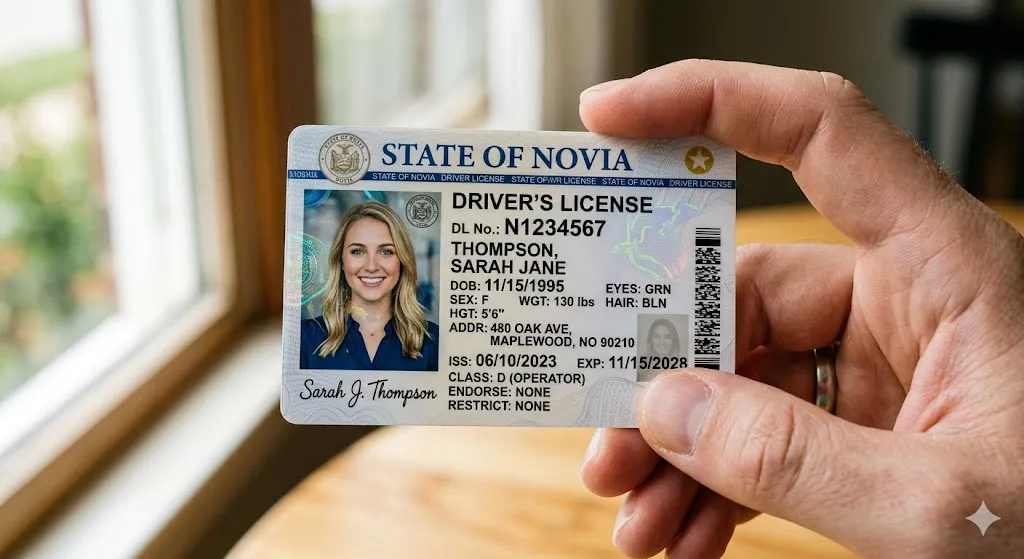 Fictional Drivers License Close-Up