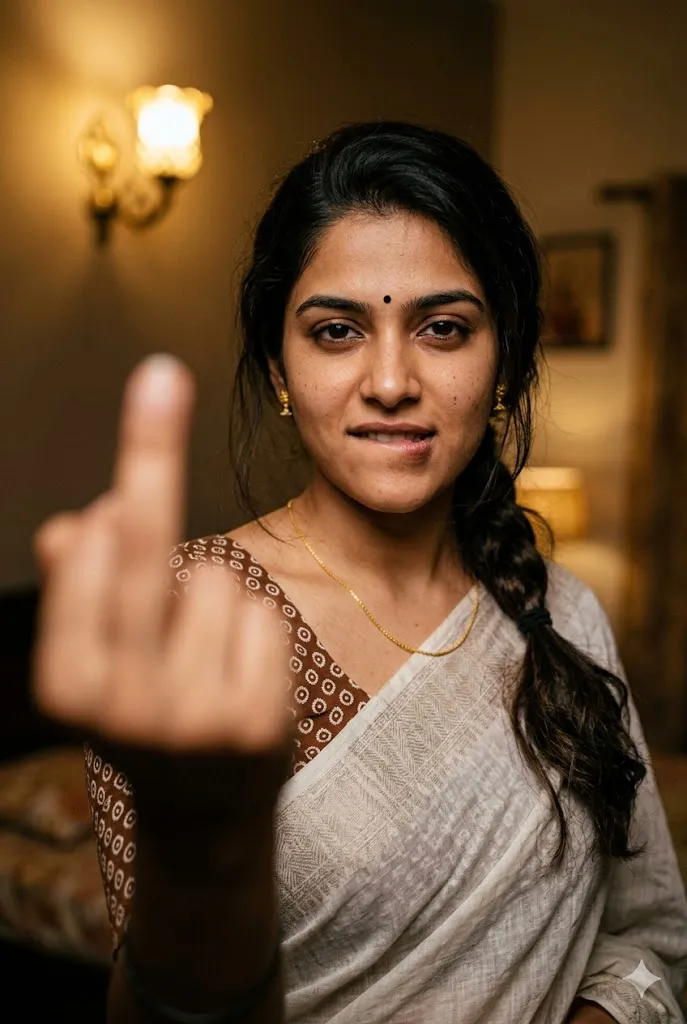 Defiant Middle Finger Saree Portrait